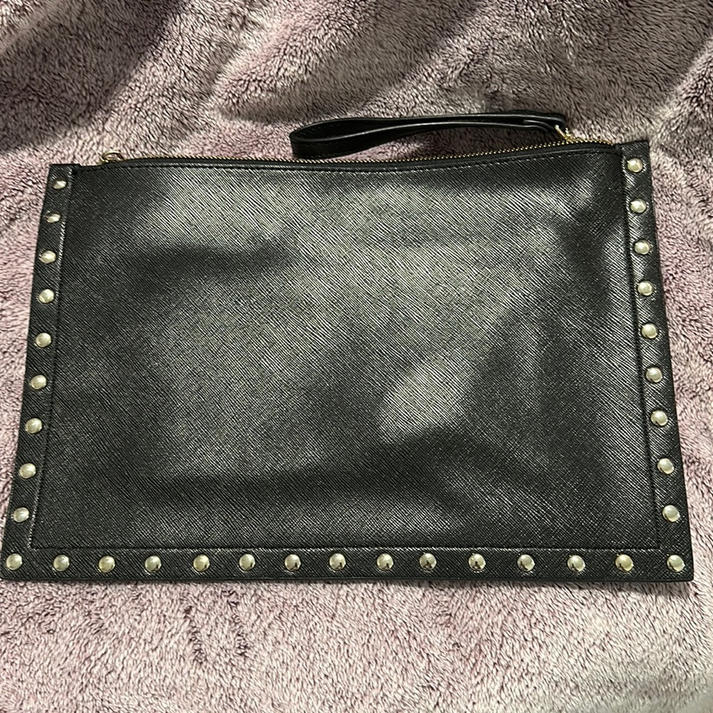 WHBM Black Studded Trim Oversized Clutch